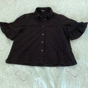 Madewell, women’s small, true black, eyelet, bell sleeve, button up blouse